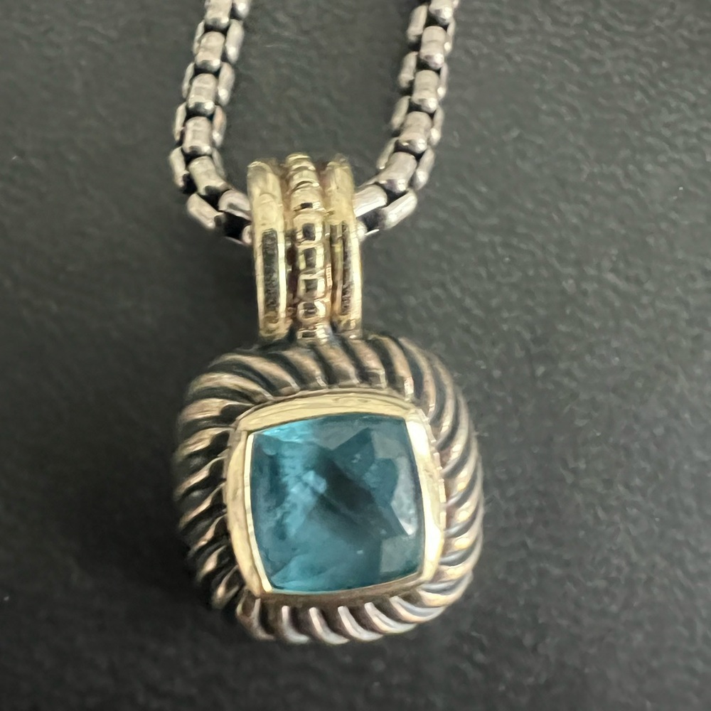 David Yurman Blue and Silver Necklace with Turquoise Pendant